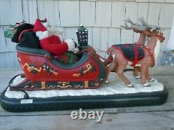 Vintage Motorized Lighted Moving Santa Clause With Reindeer & Sled