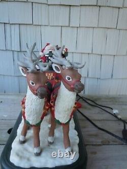 Vintage Motorized Lighted Moving Santa Clause With Reindeer & Sled