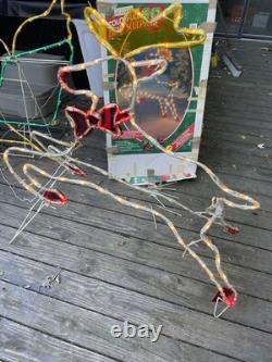 Vintage Mr. Christmas Holiday Lights Sculpture Santa & Sleigh & Reindeer 3D Lawn