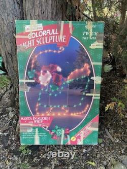 Vintage Mr. Christmas Holiday Lights Sculpture Santa & Sleigh & Reindeer 3D Lawn