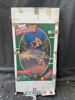 Vintage Mr. Christmas Holiday Lights Sculpture Santa & Sleigh & Reindeer 3D Lawn