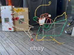 Vintage Mr. Christmas Holiday Lights Sculpture Santa & Sleigh & Reindeer 3D Lawn