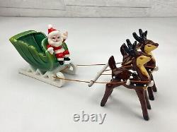 Vintage NAPCO Christmas Waving SANTA Sleigh & 2 Reindeers MCM 50's Figurine