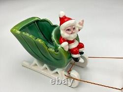 Vintage NAPCO Christmas Waving SANTA Sleigh & 2 Reindeers MCM 50's Figurine