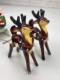 Vintage NAPCO Christmas Waving SANTA Sleigh & 2 Reindeers MCM 50's Figurine