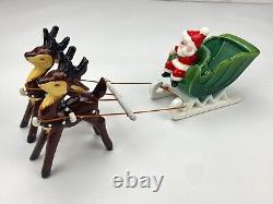 Vintage NAPCO Christmas Waving SANTA Sleigh & 2 Reindeers MCM 50's Figurine