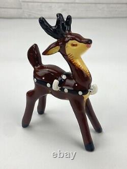 Vintage NAPCO Christmas Waving SANTA Sleigh & 2 Reindeers MCM 50's Figurine