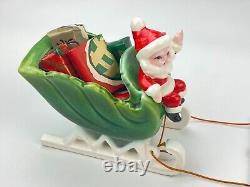 Vintage NAPCO Christmas Waving SANTA Sleigh & 2 Reindeers MCM 50's Figurine