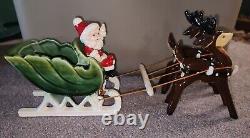 Vintage NAPCO Christmas Waving Santa In Sleigh With Two Prancing Reindeer Great