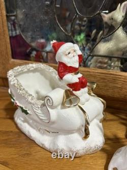 Vintage Napco 1956 Santa Sleigh and Two Flying Reindeer Spaghetti Trim Read