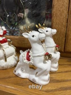 Vintage Napco 1956 Santa Sleigh and Two Flying Reindeer Spaghetti Trim Read