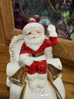 Vintage Napco 1956 Santa Sleigh and Two Flying Reindeer Spaghetti Trim Read