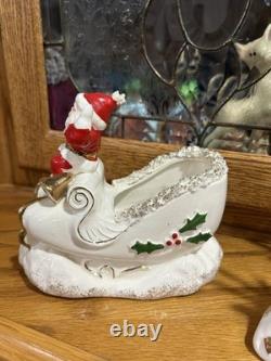 Vintage Napco 1956 Santa Sleigh and Two Flying Reindeer Spaghetti Trim Read