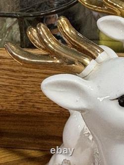 Vintage Napco 1956 Santa Sleigh and Two Flying Reindeer Spaghetti Trim Read