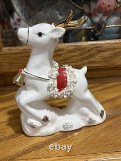 Vintage Napco 1956 Santa Sleigh and Two Flying Reindeer Spaghetti Trim Read