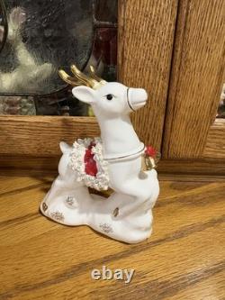 Vintage Napco 1956 Santa Sleigh and Two Flying Reindeer Spaghetti Trim Read