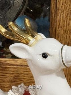Vintage Napco 1956 Santa Sleigh and Two Flying Reindeer Spaghetti Trim Read