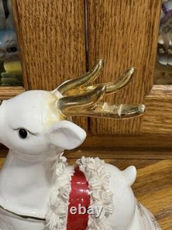 Vintage Napco 1956 Santa Sleigh and Two Flying Reindeer Spaghetti Trim Read