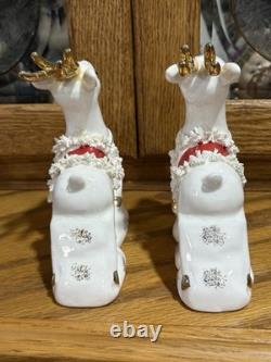 Vintage Napco 1956 Santa Sleigh and Two Flying Reindeer Spaghetti Trim Read