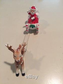 Vintage Napco Candy Cane Santa Sleigh With Reindeer