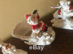Vintage Napco Ceramic Santa on Sleigh with Reindeer Spaghetti & Gold Trim 1958