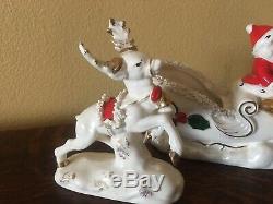 Vintage Napco Ceramic Santa on Sleigh with Reindeer Spaghetti & Gold Trim 1958