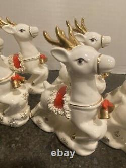 Vintage Napco Christmas Santa In Sleigh And 8 Reindeer