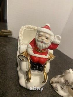 Vintage Napco Christmas Santa In Sleigh And 8 Reindeer