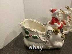 Vintage Napco Christmas Santa In Sleigh And 8 Reindeer