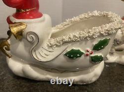 Vintage Napco Christmas Santa In Sleigh And 8 Reindeer