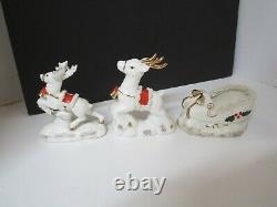 Vintage Napco Santa Sleigh And Reindeers Figurines Gold Trim Set Of 3