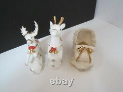 Vintage Napco Santa Sleigh And Reindeers Figurines Gold Trim Set Of 3