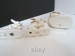 Vintage Napco Santa Sleigh And Reindeers Figurines Gold Trim Set Of 3