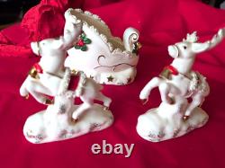 Vintage Napco Spaghetti Santa Sleigh Planter 2 Reindeer Figurines Japan 1950s