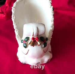 Vintage Napco Spaghetti Santa Sleigh Planter 2 Reindeer Figurines Japan 1950s