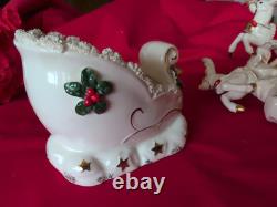 Vintage Napco Spaghetti Santa Sleigh Planter 2 Reindeer Figurines Japan 1950s