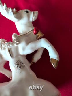 Vintage Napco Spaghetti Santa Sleigh Planter 2 Reindeer Figurines Japan 1950s