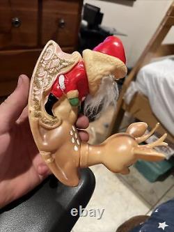 Vintage Ninohira Japan Santa Claus & Rudolph On Sleigh Christmas Decoration