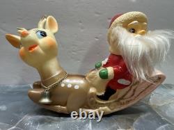 Vintage Ninohira Japan Santa Claus & Rudolph On Sleigh Christmas Decoration