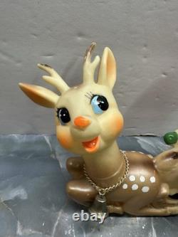 Vintage Ninohira Japan Santa Claus & Rudolph On Sleigh Christmas Decoration