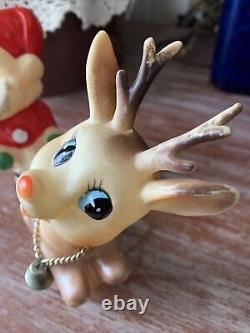 Vintage Ninohira Japan Santa Claus & Rudolph On Sleigh Christmas Decoration