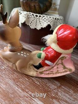 Vintage Ninohira Japan Santa Claus & Rudolph On Sleigh Christmas Decoration