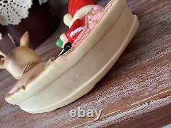 Vintage Ninohira Japan Santa Claus & Rudolph On Sleigh Christmas Decoration
