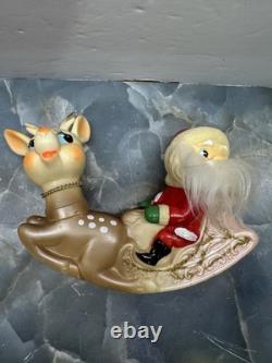 Vintage Ninohira Japan Santa Claus & Rudolph On Sleigh Christmas Decoration