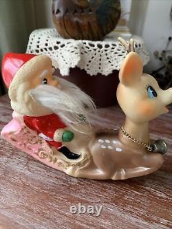 Vintage Ninohira Japan Santa Claus & Rudolph On Sleigh Christmas Decoration
