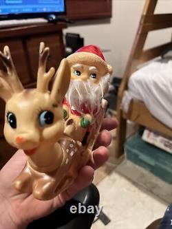 Vintage Ninohira Japan Santa Claus & Rudolph On Sleigh Christmas Decoration
