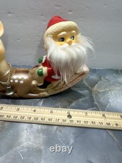 Vintage Ninohira Japan Santa Claus & Rudolph On Sleigh Christmas Decoration