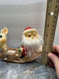 Vintage Ninohira Japan Santa Claus & Rudolph On Sleigh Christmas Decoration