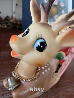 Vintage Ninohira Japan Santa Claus & Rudolph On Sleigh Christmas Decoration
