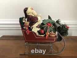 Vintage North Pole Santa Christmas In America Collection 1988 Sleigh with Reindeer